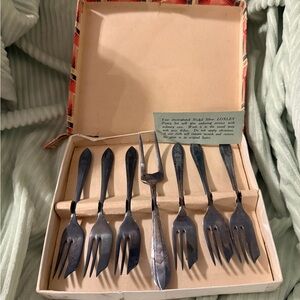 Loxley Nickel Silver Pastry Fork Set of 7 in Original Box